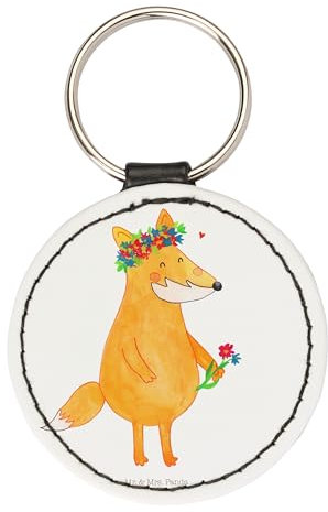 Mr. & Mrs. Panda Schlüsselanhänger Fuchs Blumen - Geschenk, schlüsselbund anhänger, Taschenanhänger, mini, Mich, Freude, Boho, Blumenliebe, Schlüsselaccessoire, Blume