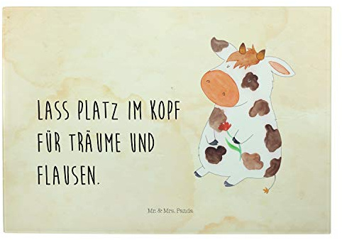 Mr. & Mrs. Panda Servierplatte Kuh - Geschenk, Bauernhof, Hackbrett, Schneidebrett Glas, Milch, Frühstücksbrett, Motivtion, schneidbrett, Kühe, Schneideplatte, Spruch