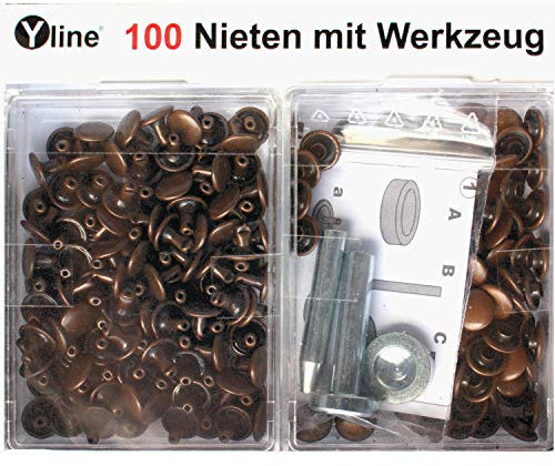 Yline 100 st. nitar 9 mm kopparfärger med verktyg (hålnitar) i SB box, 3096