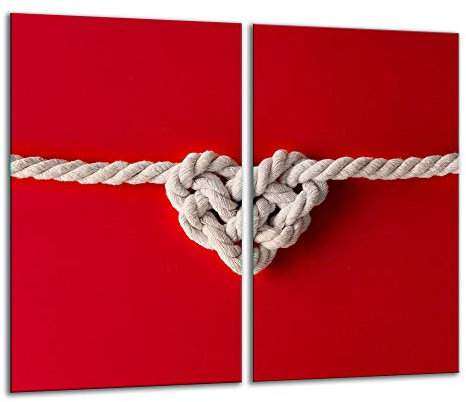 QTA | Herdabdeckplatten 2x30x52 cm Ceranfeld 2-Teilig Universal Elektroherd Induktion für Kochplatten Herdschutz Deko Schneidebrett Sicherheitsglas Spritzschutz Glas Rot Herz