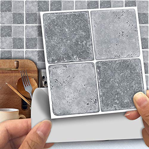 Alwayspon Wall Tile Transfers Sticker for Home Decor, Peel & Stick self-Adhesive splashback, Tile Decals for Living Room Kitchen Bathroom Wall Decor, 25 Pieces Grey Stone Tile Sticker