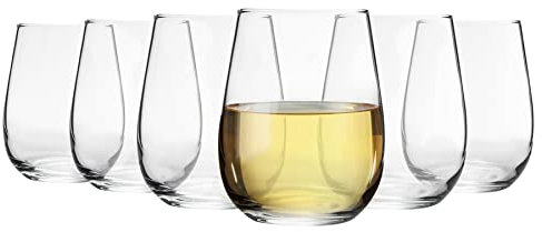LAV 6X Clear 360ml Gaia Stemless White Wine Glasses - Large Kitchen Water Gin Cocktail Party Glass Tumbler Goblets Set