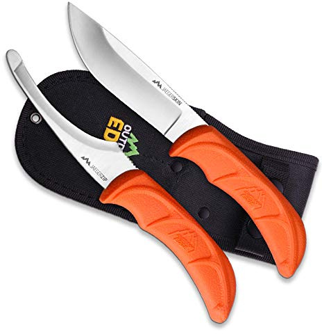 OUTDOOR EDGE JaegerPair, 3-Piece Hunting Knife Combo Set for Processing Big Game with Fixed Blade Drop-Point Skinner, Gutting Knife and Nylon Belt Sheath