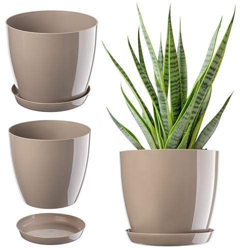KADAX Blumentopf mit Untersetzer Ø 28 cm, Beige Pflanzkübel für Innen- und Außenbereich, ideal für Wohnzimmer, Balkon, Bad oder WC – lebendige Farben bringen Frische in jeden Raum