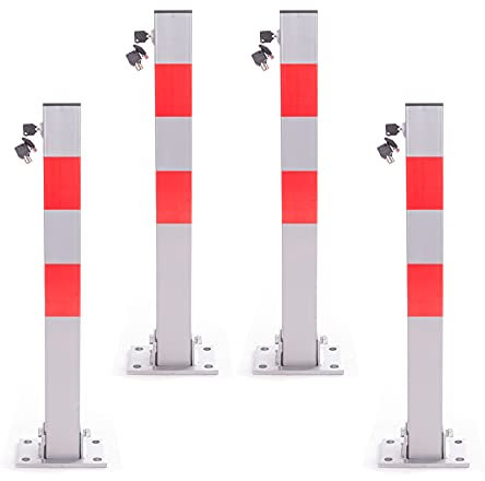 RMAN Parkpfosten Parkplatzsperre 60cm Klappbare Absperrpfosten mit 5 Schlüsse Sperrpfosten Robust und Stabil ignalstreifen Parkplatz Sperre (4 Stück)