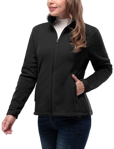 33,000ft Womens Fleece Jackets Ladies Lightweight Warm Full Zip Coat Breathable Microfleece Ladies Sweater Casual Long Sleeve, Ideal for Travelling Outdoor Sport Black M