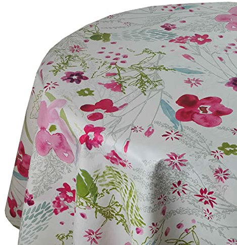 Wachstuch Wachstischdecke Tischdecke Gartentischdecke Farbe und Größe wählbar Bloom Blume Pink Oval ca. 140 x 220 cm abwaschbare Wachstuchtischdecke