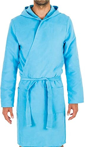 Intimitaly® Bademantel aus Mikrofaser für Damen und Herren, Unisex, mit Kapuze, praktisch, leicht, Himmelblau, 4 Jahre