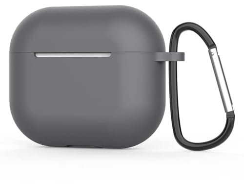 Compatibile con Apple AirPod 3a generazione 2021, accessorio protettivo in silicone con portachiavi, LED frontale visibile - Grigio