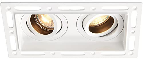 Loops Twin Plaster-in Ceiling Downlight - 2 x 50W GU10 Reflector LED Bulb Required - Trimless Design - Matt White Aluminium Alloy - Dimmable Ceiling Light