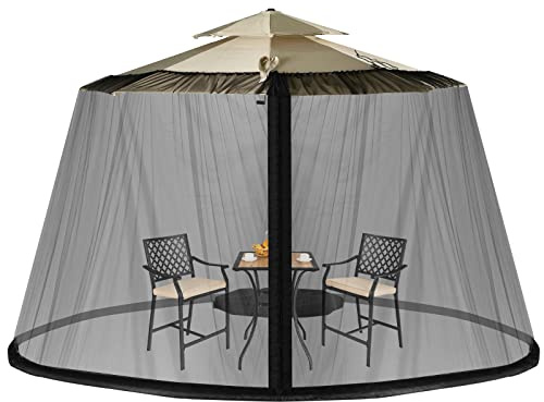 COSTWAY Zanzariera per Ombrellone Esterno, 2 Porte a Doppia Cerniera (Nero) | Zanzariera Regolabile da Patio, Rete per Copertura Ombrellone, 12,5 x 2,3 m
