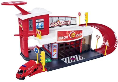 Dickie Toys 212050038 Feuerwehrstation, Launcher und Feuerwehrauto die cast Renault Master 7,5cm, 50x25x22cm