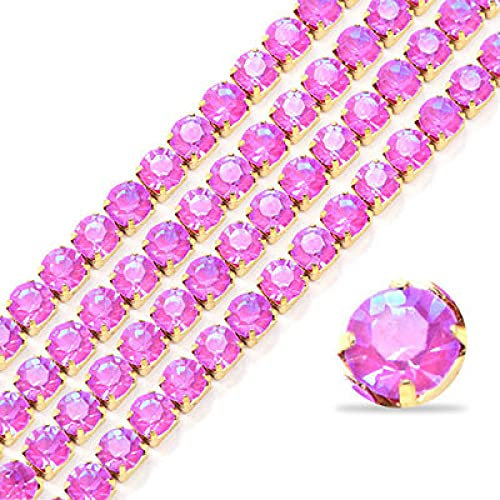 UTHTY Chaîne de Strass de 1 Yard, chaîne de Tasse de Strass de Moka de vêtements de Griffe d'or, Tanzanite MI, SS4.5