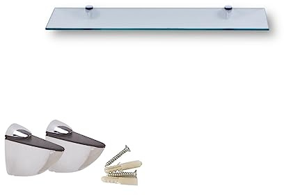 Euro Tische Wandregal aus Glas, 40 x 17,8 cm, Regal aus Glas für Badezimmer, Duschregal aus schwarzem Glas mit 6 mm dickem Sicherheitsglas und Metallhalterungen (klar)