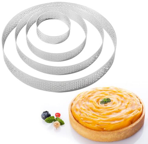 Guowall Perforated Tart Ring Set, Muffin Rings Cake Mould Stainless Steel Pastry Rings for Baking Crumpets Desserts (6/10/15/20cm Round Rings, 4 Pieces)