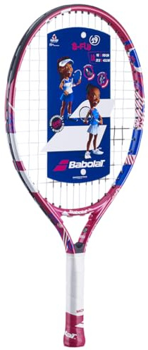 Babolat, Racchetta da tennis modello B, misura 19, blu/rosa, composita, leggera e reversibile, ideale per principianti, con ausili educativi inclusi, adatta per giocatori da 95 a 110 cm