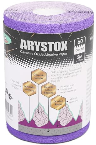 Axus Decor Arystox Ceramic Oxide Abrasive Paper (Onyx Series) Sandpaper Roll Superior Finish on Wood, Metal & More, Ideal For Professional Painter's & DIY enthusiasts, 5m x 115mm, 60 grit