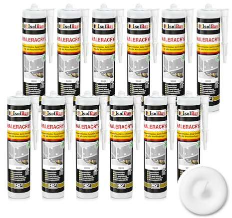 Isolbau Maleracryl 12 x 300 ml Weiß - Plastoelastischer Acryl-Dichtstoff zum Abdichten von Fugen im Innen- & Außenbereich - Kartusche