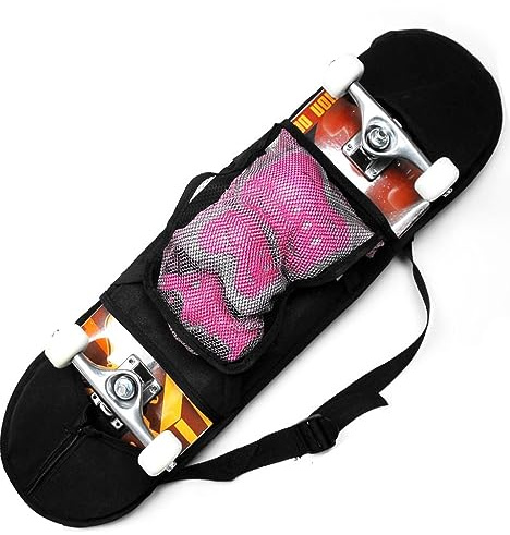 SquEqu Sac à dos de skateboard 78,7 cm fin et pliable en nylon avec pochette à gants, organiseur de rangement pratique avec sangle réglable pour voyage, patinage en plein air, skateboards