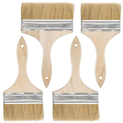 Malerpinsel, 4 Stück Lasurpinsel, Flachpinsel 100mm/125mm/150mm, Lackierpinsel mit Holzgriff, Flächenstreicher für Lacke Lasuren Öle Wand-Farben Naturborstenpinsel