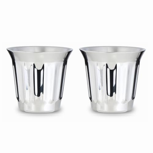 Easyworkz Dimple espressokoppar i rostfritt stål med dubbla väggar 150ml Set om 2, Vertical Stripe Design (Chrome, 150ml)