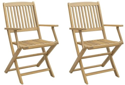 vidaXL Gartenstuhl 2 STK., Klappstuhl mit Latten-Design, Terrassenstuhl mit Rückenlehne, Gartenmöbel Balkonmöbel, Klappbar Massivholz Akazie