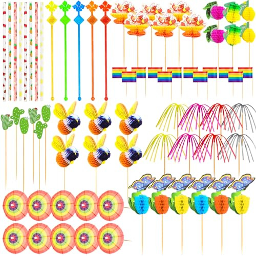 Ysimple 171 Pcs Cocktail Accessories for Drinks, Reusable Cocktail Party Decorations with Cocktail Umbrella Sparklers Cocktail Straws Sticks for Festival, Hawaiian Party Decorations, Beach Bar