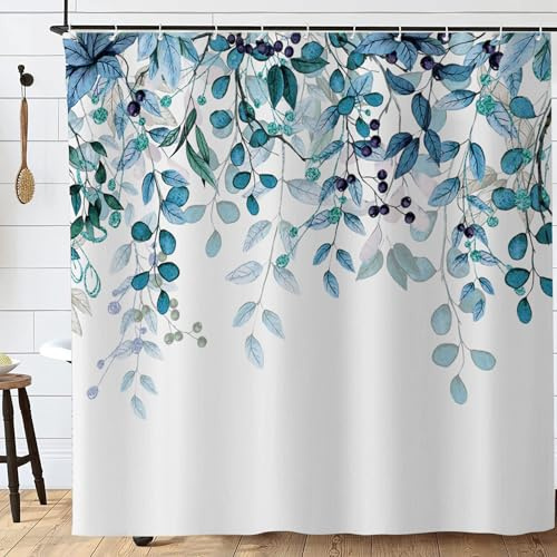 FAIRYGATE Extra Wide Shower Curtain Eucalyptus Sage Leaf Cute Plant Bathroom Curtain with Hook Watercolor Green Botanical Leaves Shower Curtains Washable Bathtub Curtain for Bathroom Decor B9412