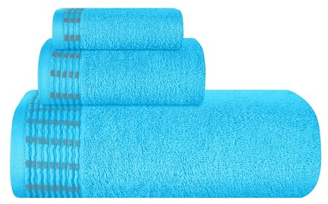 MALLONI HOME Ultra Soft 3er-Pack Baumwoll-Handtuch-Set, enthält a übergroße Badetücher 70 x 140 cm, a Handtücher 40 x 60 cm und a Waschbetten 30 x 30 cm, Türkis Blau