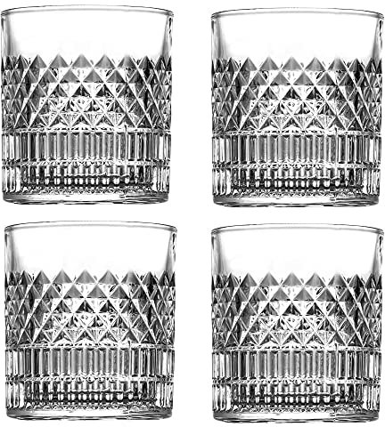 sjdoPulse Verres À Whisky en Verre Écossais Sculpté, Verres À L'Ancienne, Verre À Whisky Façonné Cristallin (Lot De 4 Tasses)