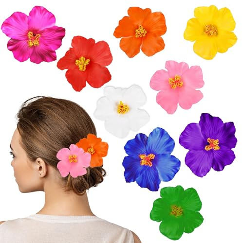 FUIPVGI 9 Piezas Pinza Para El Pelo De Flores Hawaianas Pinzas Pelo de Flor Frangipani Horquillas, Horquillas Pasadores pelo Mujer, Boda Tocados Novia, para Fiesta Sevillana Boda Playa (9 Colores)