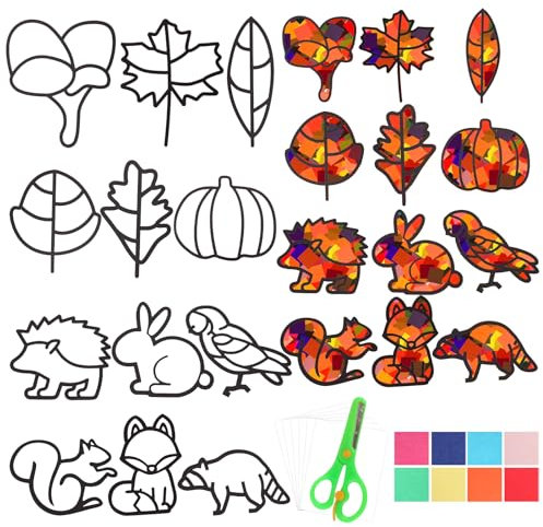 RXSPOYLY 57 Pcs Herbst Basteln Kinder, Herbst Bastelset Kinder, Fensterbilder Bastelset, DIY Bastelsets Kinders, Herbstdeko Basteln, Kreative Geschenke für Kinders zu Halloween, Weihnachten