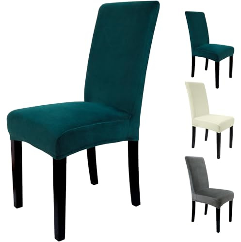 Zindoo Stuhlhussen 4er Set Velvet Verdicken Stretch Stuhlbezug mit Unten Vorrichtungen, Abnehmbarer Waschbar Stuhl Hussen für Schwingstuhl, Esszimmerstühle, Hochlehner (Malachitgrün)
