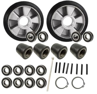 Galets de transpalette, 4x galets de transpalette (diamètre 80 mm, longueur 70 mm) + 1 paire de roues directrices (diamètre 180 mm, largeur 50 mm) avec roulements, diamètre d'alésage 20 mm. Noyau en a