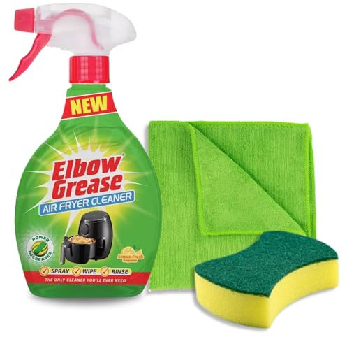 Elbow Grease Air Fryer Cleaner Spray 500ml, High Foam Air Fryer Cleaner & Stain Remover with Cleaning Sponge & Microfiber Cloth | Air Fryer Degreaser, Elbow Grease Spray, Deep Fat Fryer Cleaner
