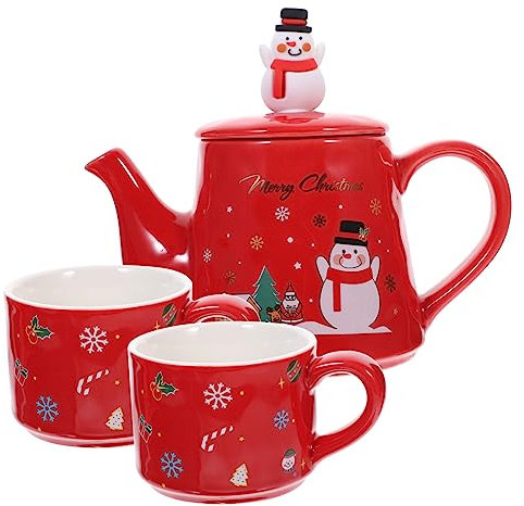 Garneck Teiera e Tazze in Ceramica Natalizie Con Design Pupazzo Di Resistente Al Calore Manico Ergonomico e Tazza Impilabile Salvaspazio Per Tè Di Natale