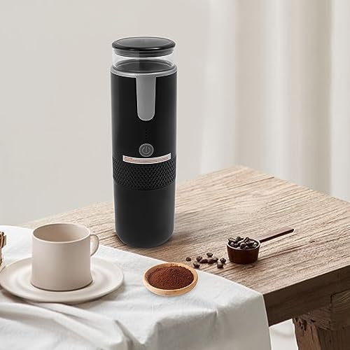 WindWilder Tragbare Espressomaschine mit USB Typ-C Kabel, 160ML Edelstahl Gemahlener Kaffee Machine & Kaffeekapseln, Kleine Kaffeemaschinen Manuell für Auto Reisen Camping Wandern, 7.5x24.5cm, Schwarz