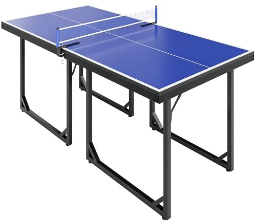 HOMCOM Table de Tennis de Table, Table de ping-Pong avec Filet, se transforme en 2 Tables, Taille Moyenne, Pieds Pliables, 182 x 91 x 76 cm Bleu