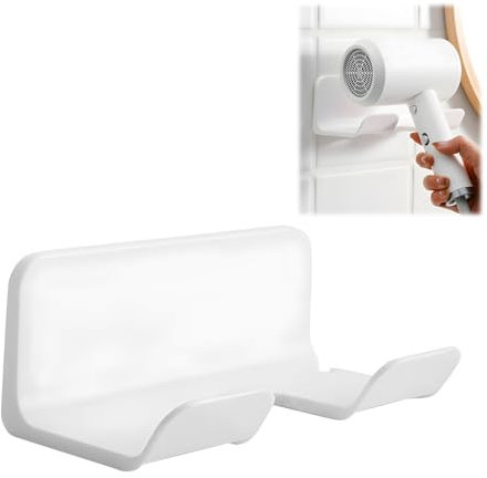 SIGANDG 1 Pièce Support de sèche-Cheveux, Support de sèche-Cheveux sans percer,Support de sèche-Cheveux,Support Autocollant sans percer,Support de sèche-Cheveux,Support Mural de sèche-Cheveux (Blanc)