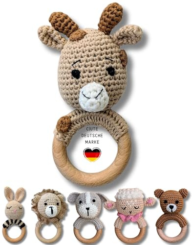 C|UTE – Babyrassel mit Namen ab 0 Monate | Greifling Baby personalisiert aus Baumwolle und Holz | Geschenk zur Geburt, Taufgeschenk Junge & Mädchen, personalisierte Geschenke (Giraffe, ohne Gravur)