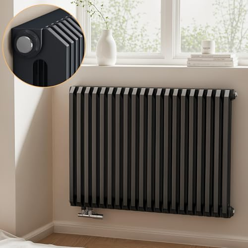 EMKE D-Form Design Heizkörper 600x840 mm, Horizontal Flachheizkörper mit Seitenanschluss, Doppellagig Heizung Anthrazit 1383W