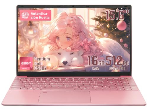 MOREPC Ordenador Portátil 15.6 Pulgadas FHD IPS, Win11 Pro, PC Portáti Pentium 6500Y hasta 3,4GHz,16GB RAM,Teclado Retroiluminado QWERTY Español, Lector de Huellas, WiFi Doble Banda,(Oro Rosa,16+256G)