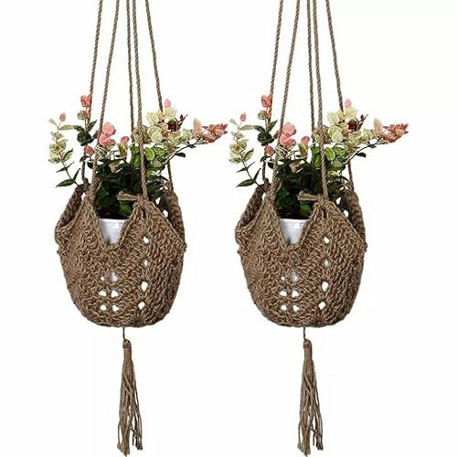 sanjianke-fs 2 Pack Hanging Planters Baskets, Jute Rope Macrame Plant Hanger Flower Pot Hanging Plants Holder, Wall Holder for Indoor Outdoor Balcony Garden Home Decor (A Set)