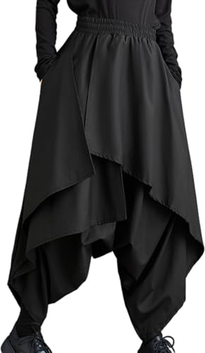 ellazhu Damen Drop-Crotch-Haremrockhose Locker Geschnittene Elastische Taille Unregelmäßige Hose GZ29 L