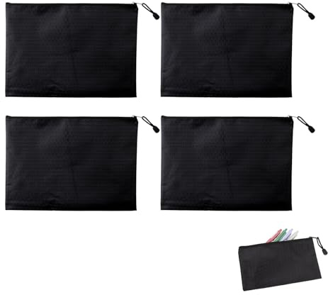 WANTUSHUI 4 Stück Geldtasche,wasserdichte Dokumententasche A5,18 * 24cm Groß Geldtaschen Banktasche Mit Reißverschluss,Tragbarer Geldmappe Brieftasche,für Schule Haushalt Business(Schwarz)