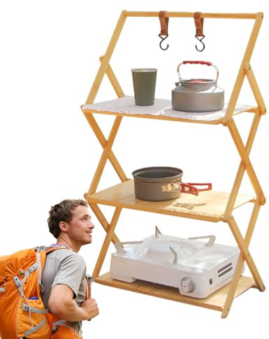 Vikbar campinghylla – multi-tier – bärbar campinghylla | hållbar kompakt fällbordshylla för utomhusbruk, den lätta förvaringsorganisatören för camping, vandring, picknick,