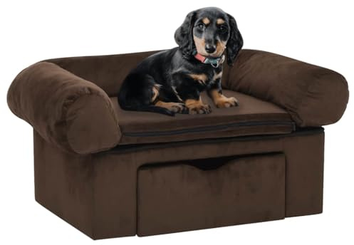 Teenpull Divano letto per cani con cassetto, marrone, 75 x 50 x 38 cm, in peluche, lavabile, ideale per cani e gatti, comodo posto letto