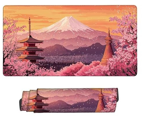 Gaming Mauspad 500 x 250 x 3 mm XXL Gaming Mousepad Verlängertes Großes Mauspad Schreibtischauflage, Genähte Kanten Mousepad, Rutschfeste Gummibasis, Schreibtisch Schutz für Office (Vulkan Fuji） z-261