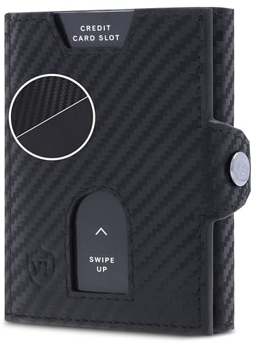 VON HEESEN Slim Wallet mit Münzfach & RFID Schutz - Geldbörse Herren & Damen - Kartenetui Kreditkartenetui - Mini Portmonee Geldbeutel Portemonnaie klein Carbon-Schwarz (PU)