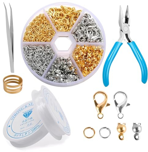 JYNVO Set di 345 Chiusure per Braccialetti, Gancetti per Braccialetti, Chiusura Braccialetti Ganci per Collane fai da te Accessori per la Creazione di Gioielli, Kit per Gioielli, Oro e Argento